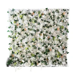 Deluxe Mixed White & Pink Florals w/ Greenery - Curtain Style Floral Wall - Easy Install! Select Size