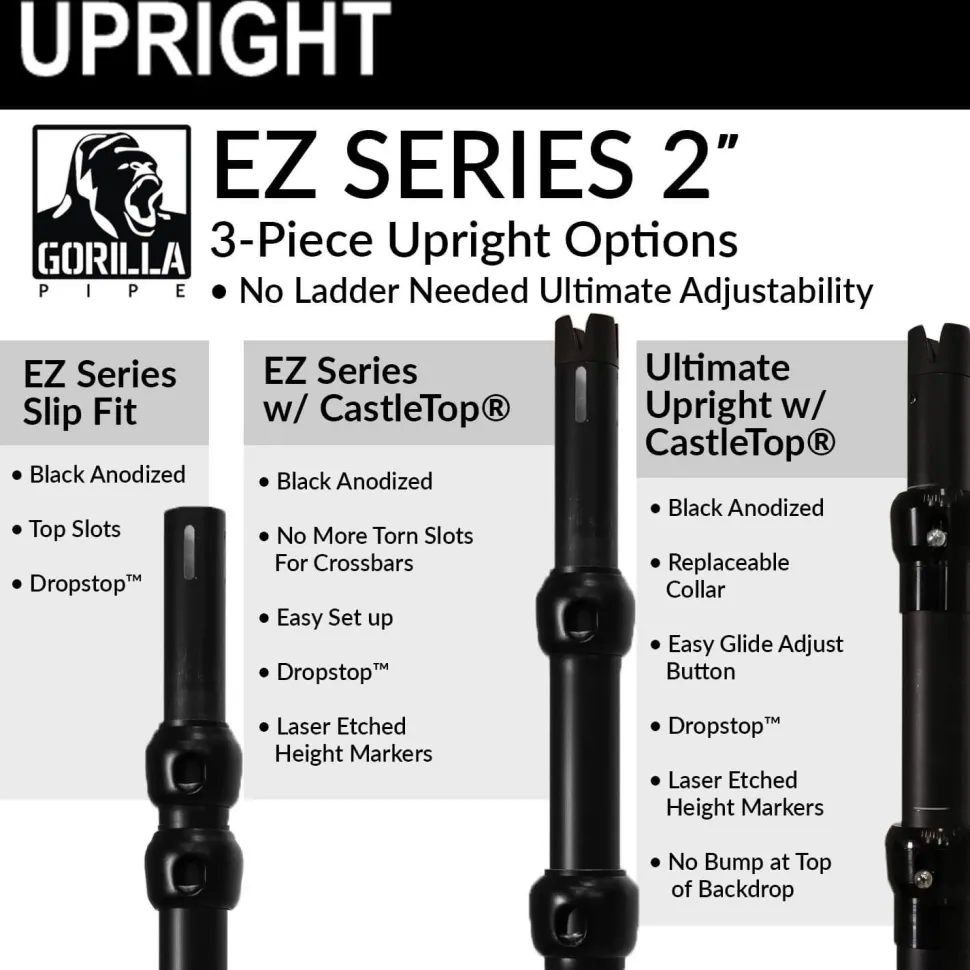 DELUXE-7 Panel Black Anodized Pipe and Drape Kit / Backdrop - 8-20 Feet Tall (Adjustable) Comes W/ 3 Piece Uprights for Maximum Height Adjustment
