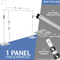DELUXE-Single Panel Pipe and Drape Kit / Backdrop - 6-14 Feet Tall (Adjustable) Comes W/ 3 Piece Uprights for Maximum Height Adjustment