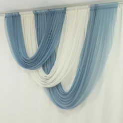 Dusty Blue Sheer Chiffon Valance Curtain – Curved Backdrop Swag Topper with Rod Pocket (4ft Wide x 4ft, 5ft, 6ft Height Options)