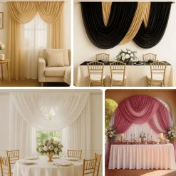Dusty Blue Sheer Chiffon Valance Curtain – Curved Backdrop Swag Topper with Rod Pocket (4ft Wide x 4ft, 5ft, 6ft Height Options)