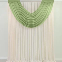 Dusty Sage Green Sheer Chiffon Valance Curtain – Curved Backdrop Swag Topper with Rod Pocket (4ft Wide x 4ft, 5ft, 6ft Height Options)