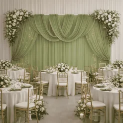 Dusty Sage Green Sheer Chiffon Valance Curtain – Curved Backdrop Swag Topper with Rod Pocket (4ft Wide x 4ft, 5ft, 6ft Height Options)