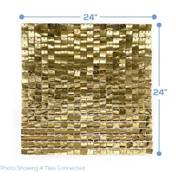 Easy Connect Shimmer Wall Panels w/ Transparent Grid Backing & Square Sequins - 12 Tiles - Light Gold