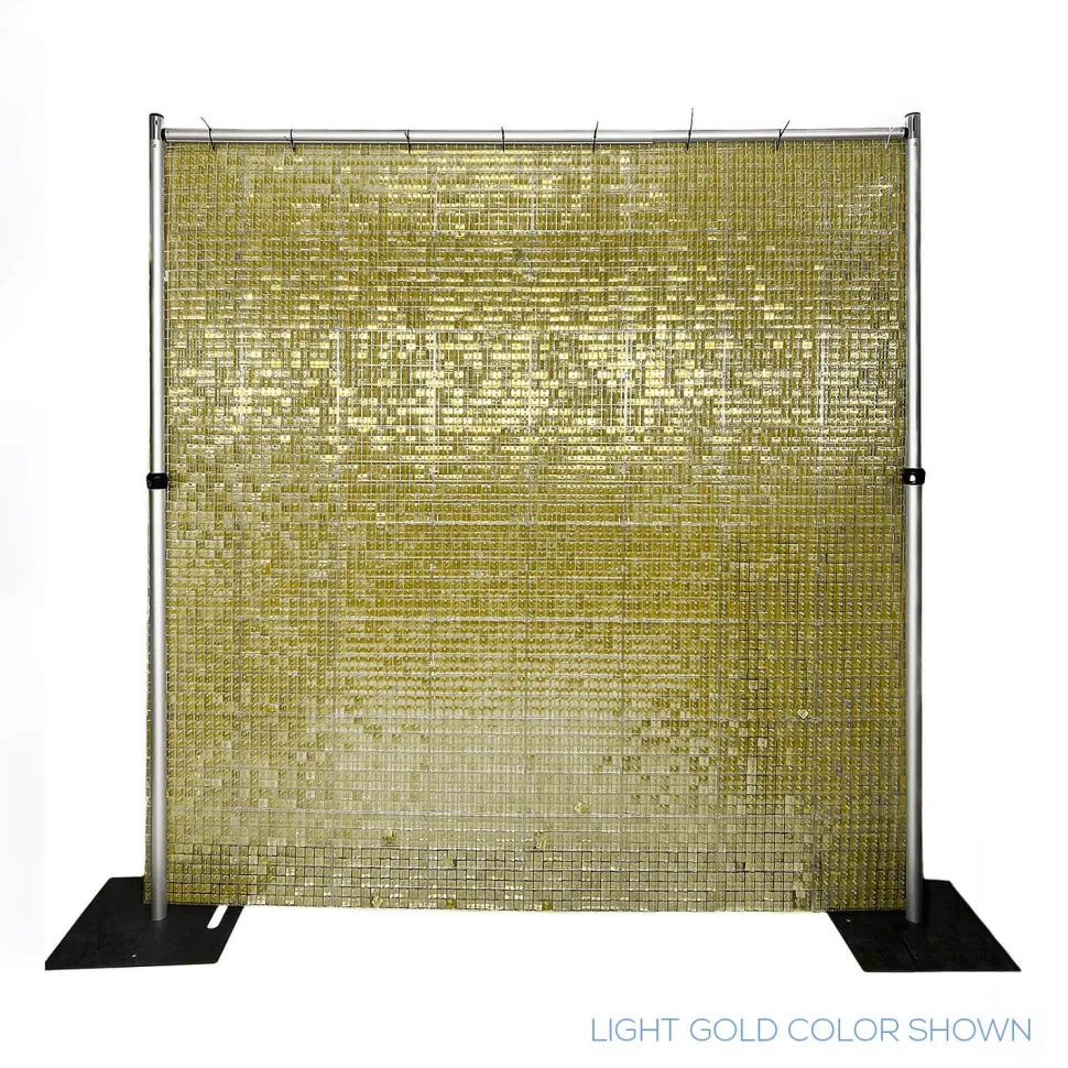 Easy Connect Shimmer Wall Panels w/ Transparent Grid Backing & Square Sequins - 12 Tiles - Light Gold