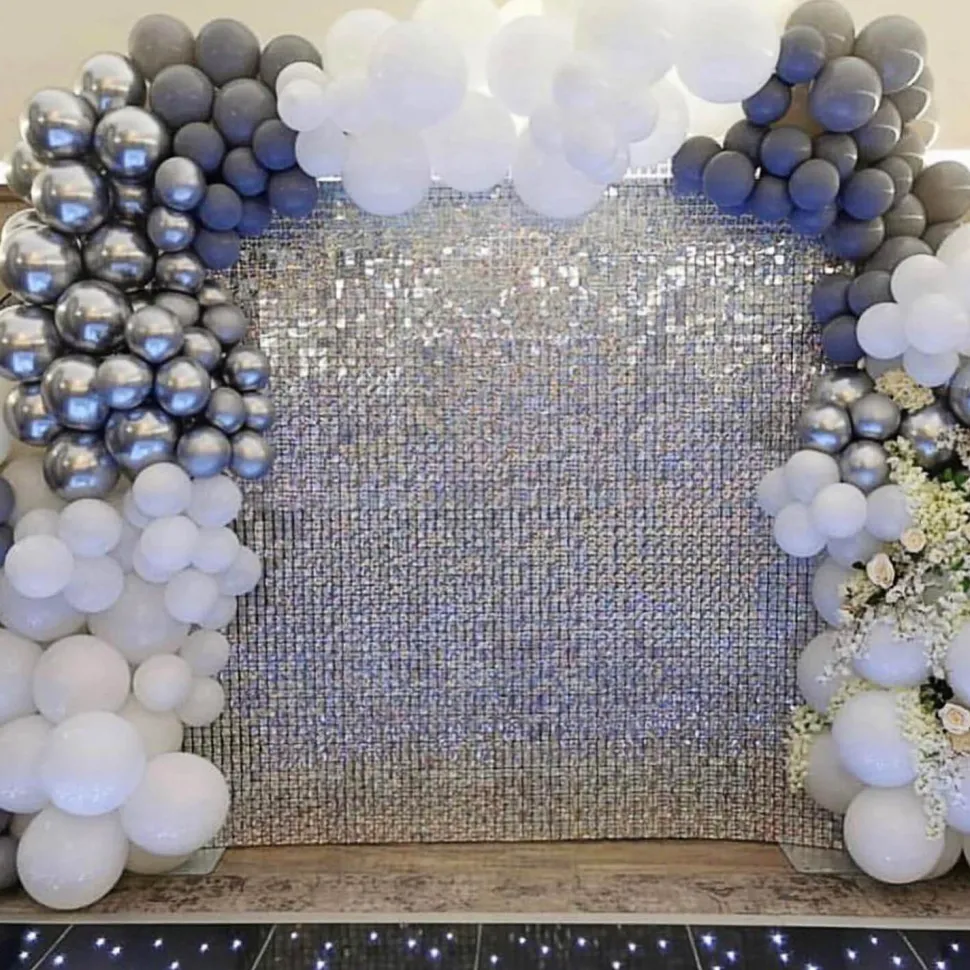 Easy Connect Shimmer Wall Panels w/ Transparent Grid Backing & Square Sequins - 12 Tiles - Light Gold