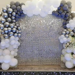 Easy Connect Shimmer Wall Panels w/ Transparent Grid Backing & Square Sequins - 12 Tiles - Red