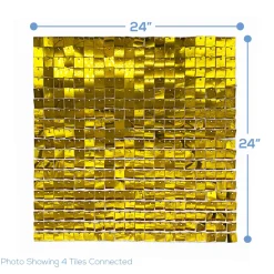 Easy Connect Shimmer Wall Panels w/ Transparent Grid Backing & Square Sequins - 12 Tiles - Gold