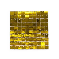 Easy Connect Shimmer Wall Panels w/ Transparent Grid Backing & Square Sequins - 12 Tiles - Gold