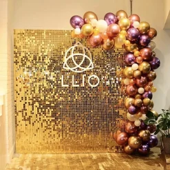 Easy Connect Shimmer Wall Panels w/ Transparent Grid Backing & Square Sequins - 12 Tiles - Silver