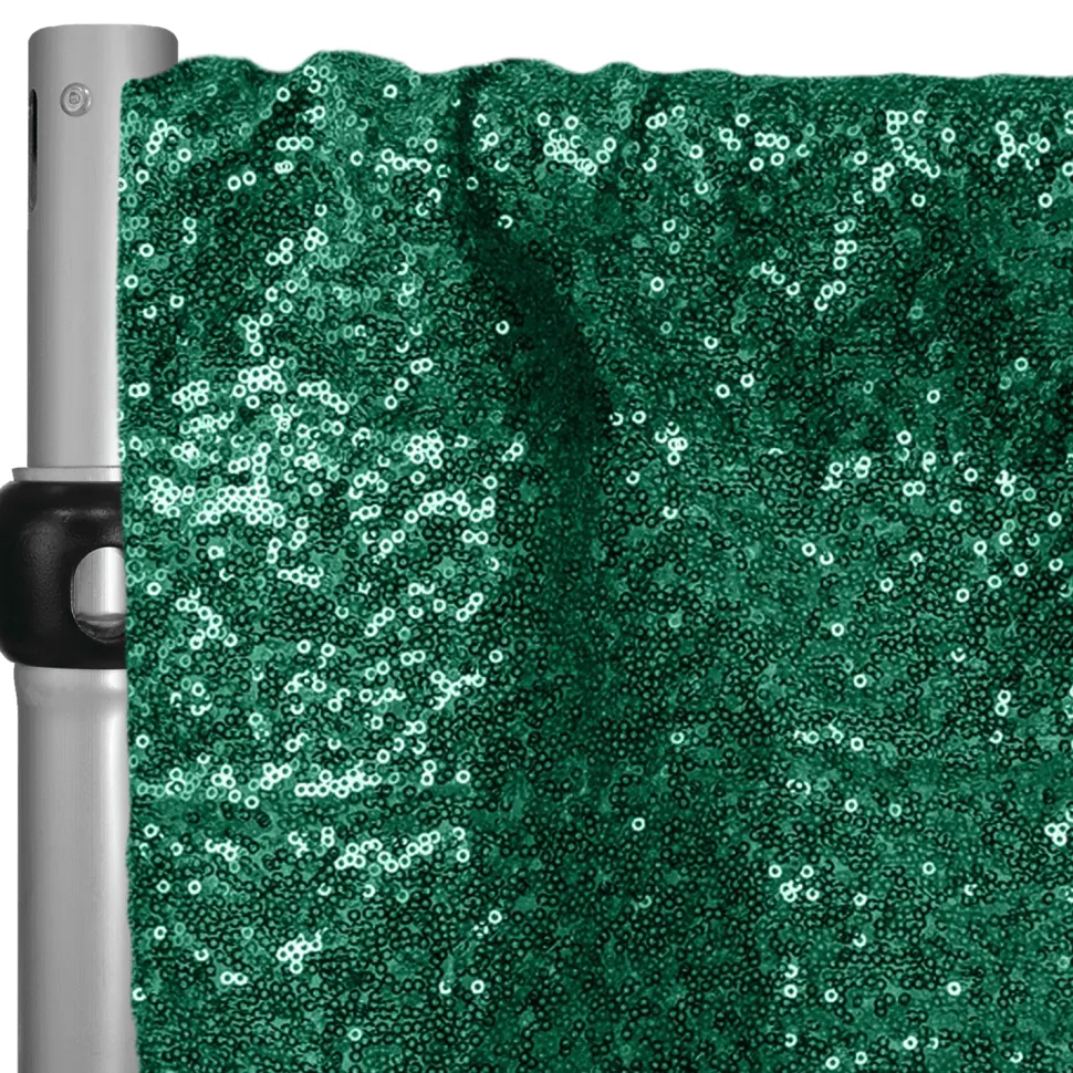 Emerald Green Sequin Backdrop Curtain w/ 4" Rod Pocket by Eastern Mills - 10ft Long x 4.5ft Wide