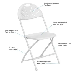 Feather XT™ Heavy Duty Plastic Folding Chair with Fan Back – White 440 lb Capacity