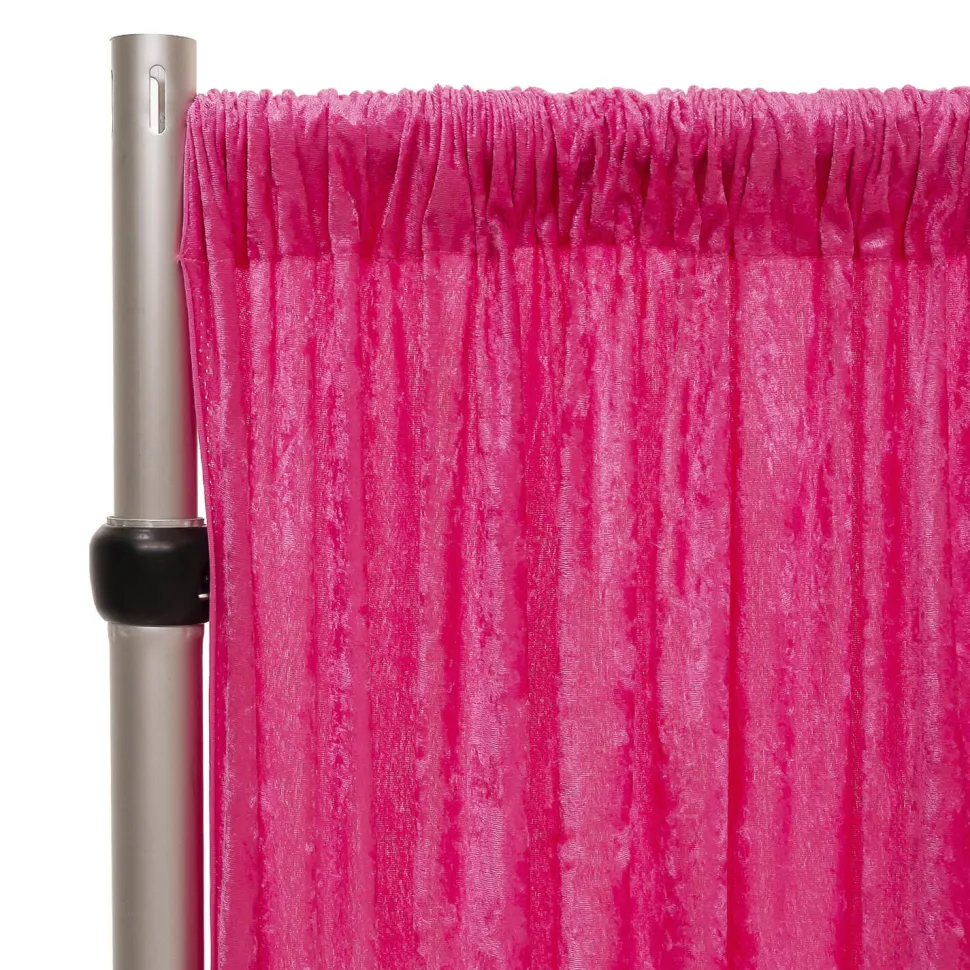 Fire Retardant Economy Panne Stretch Velvet Drape w/ Sewn Rod Pocket - Fuchsia