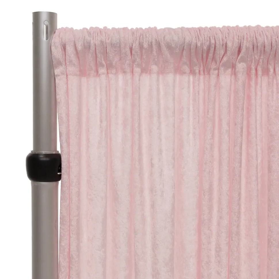 Fire Retardant Economy Panne Stretch Velvet Drape w/ Sewn Rod Pocket - Pink
