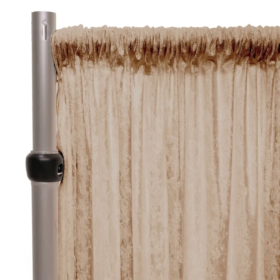 Fire Retardant Economy Panne Stretch Velvet Drape w/ Sewn Rod Pocket - Gold