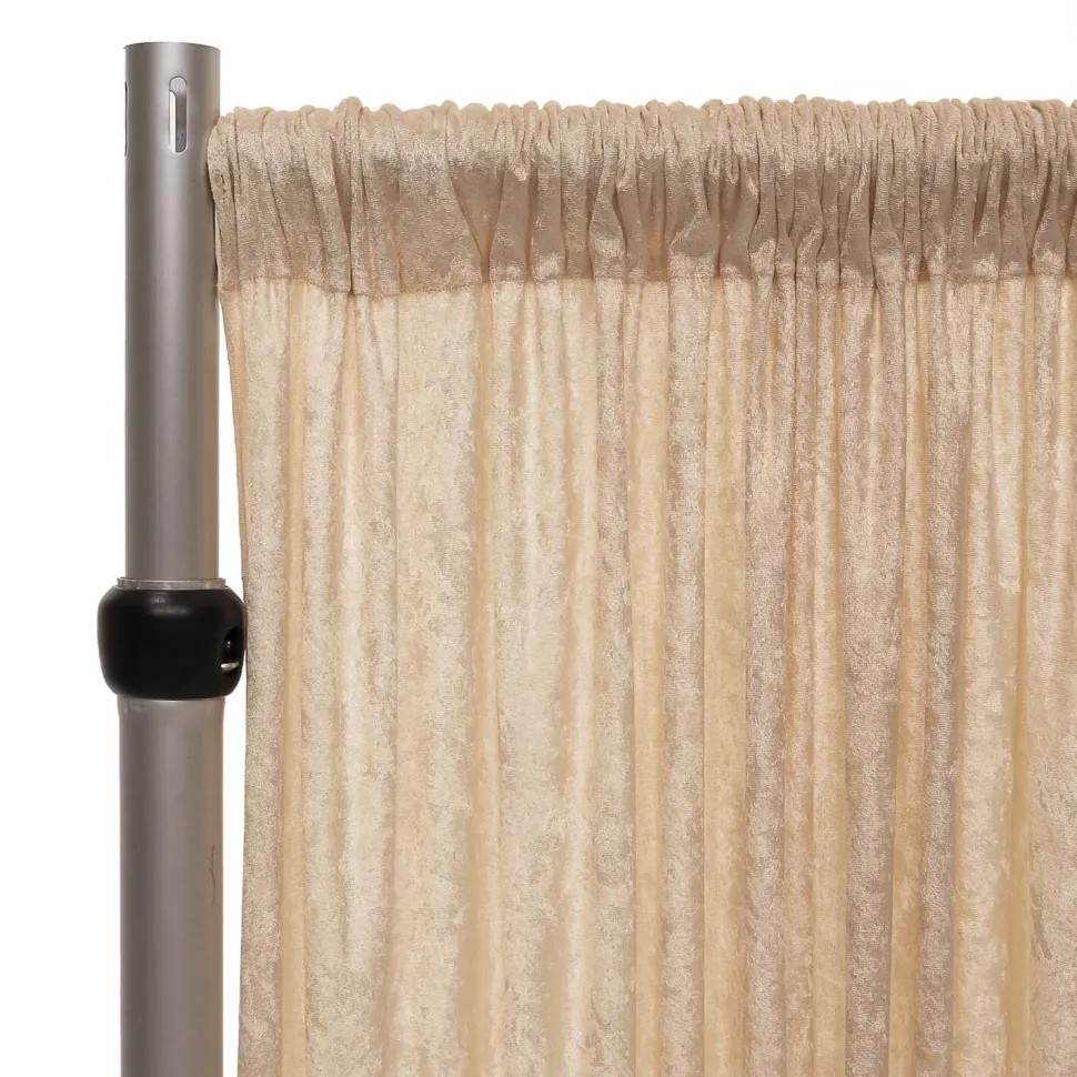 Fire Retardant Economy Panne Stretch Velvet Drape w/ Sewn Rod Pocket - Champagne