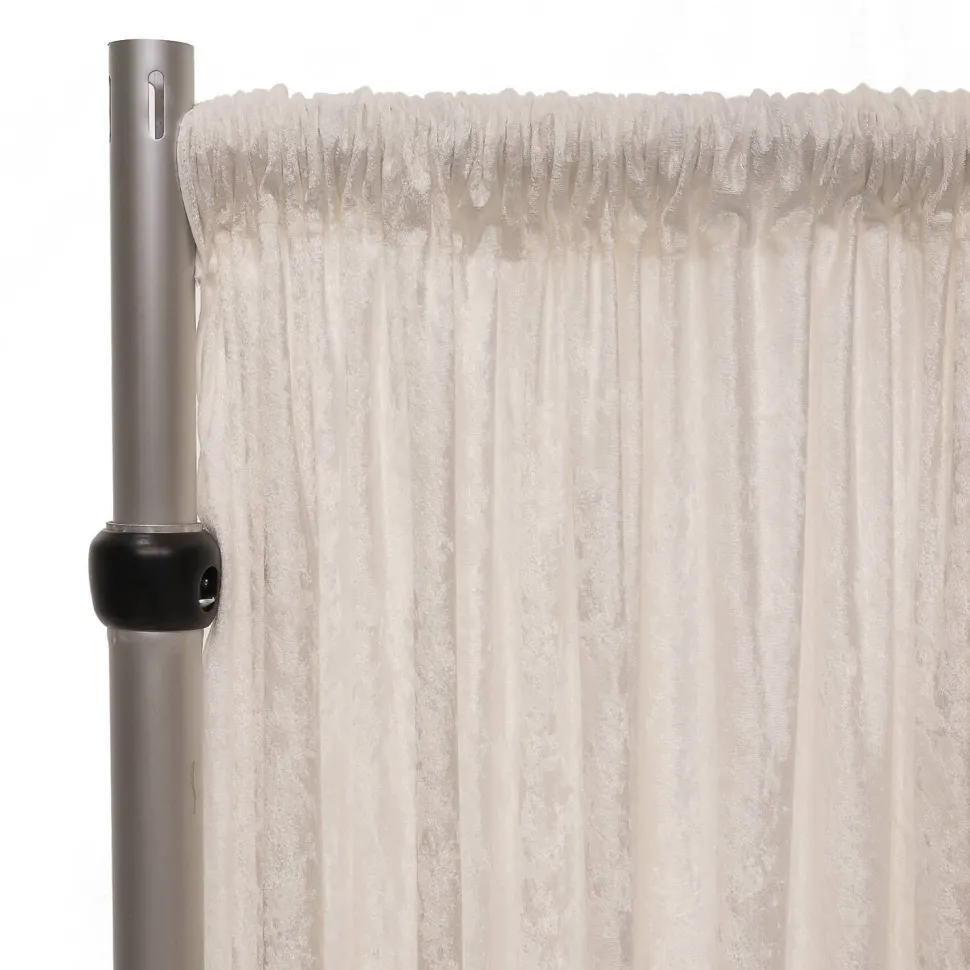 Fire Retardant Economy Panne Stretch Velvet Drape w/ Sewn Rod Pocket - Ivory