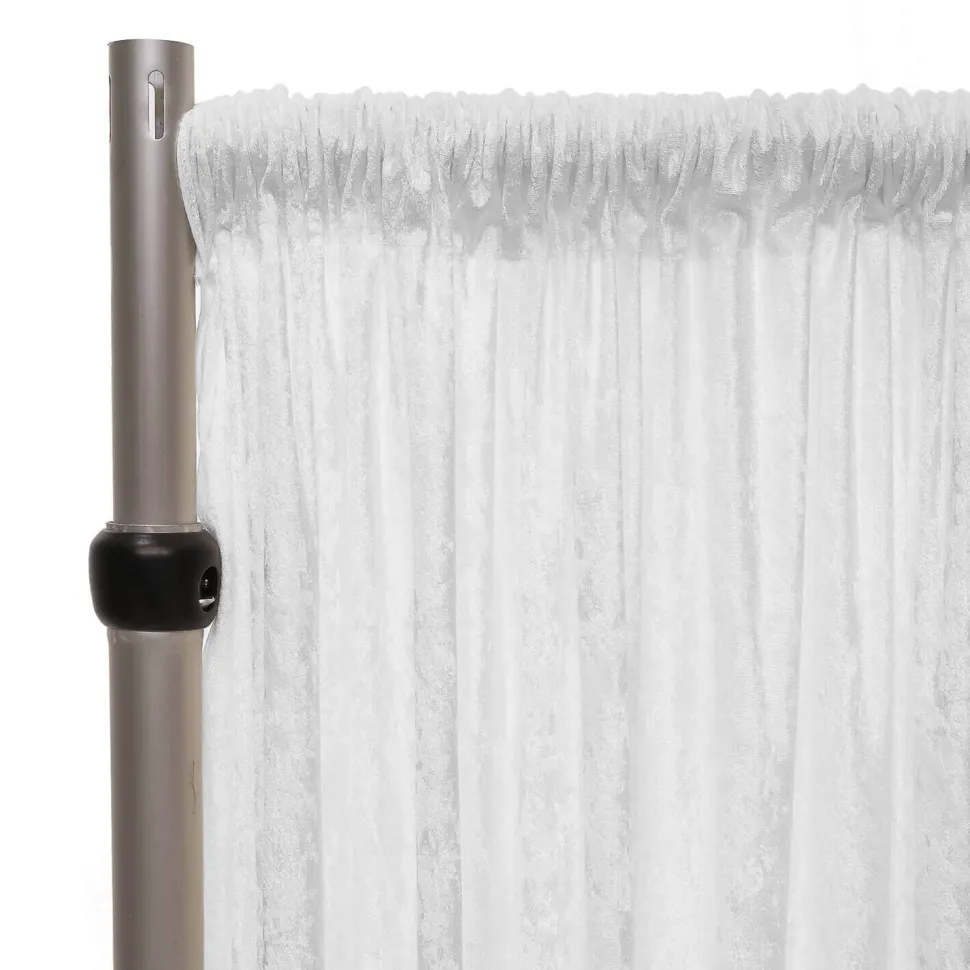 Fire Retardant Economy Panne Stretch Velvet Drape w/ Sewn Rod Pocket - White