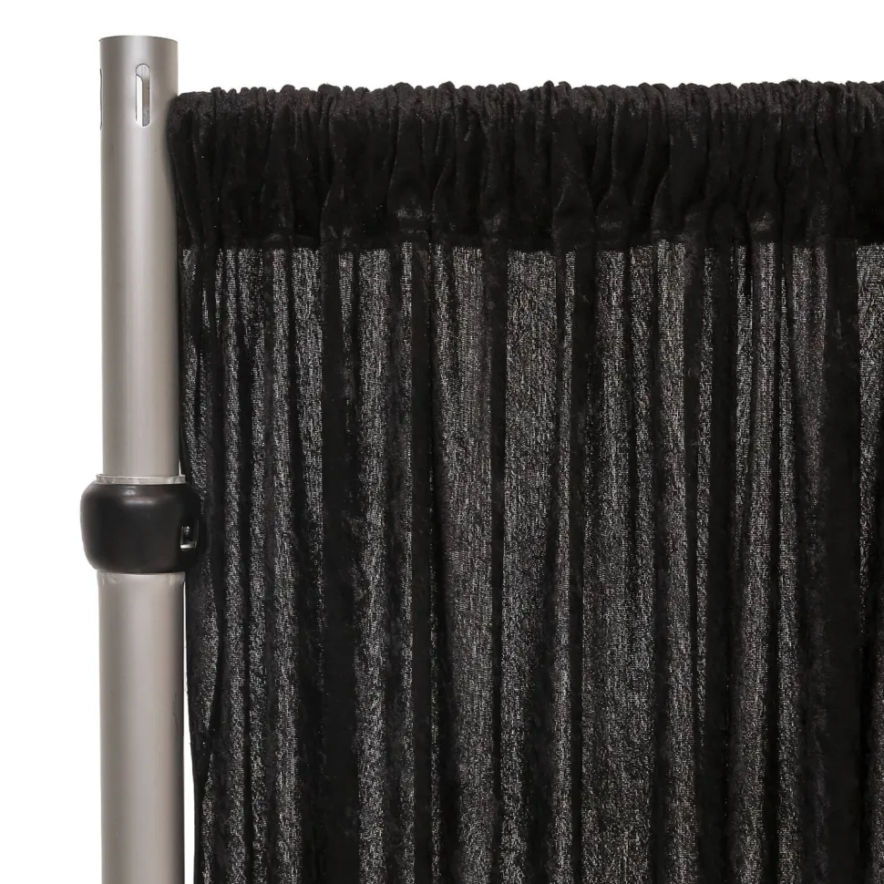 Fire Retardant Economy Panne Stretch Velvet Drape w/ Sewn Rod Pocket - Black