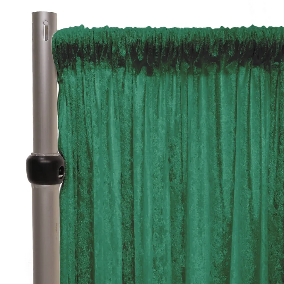 Fire Retardant Economy Panne Stretch Velvet Drape w/ Sewn Rod Pocket - Hunter Green