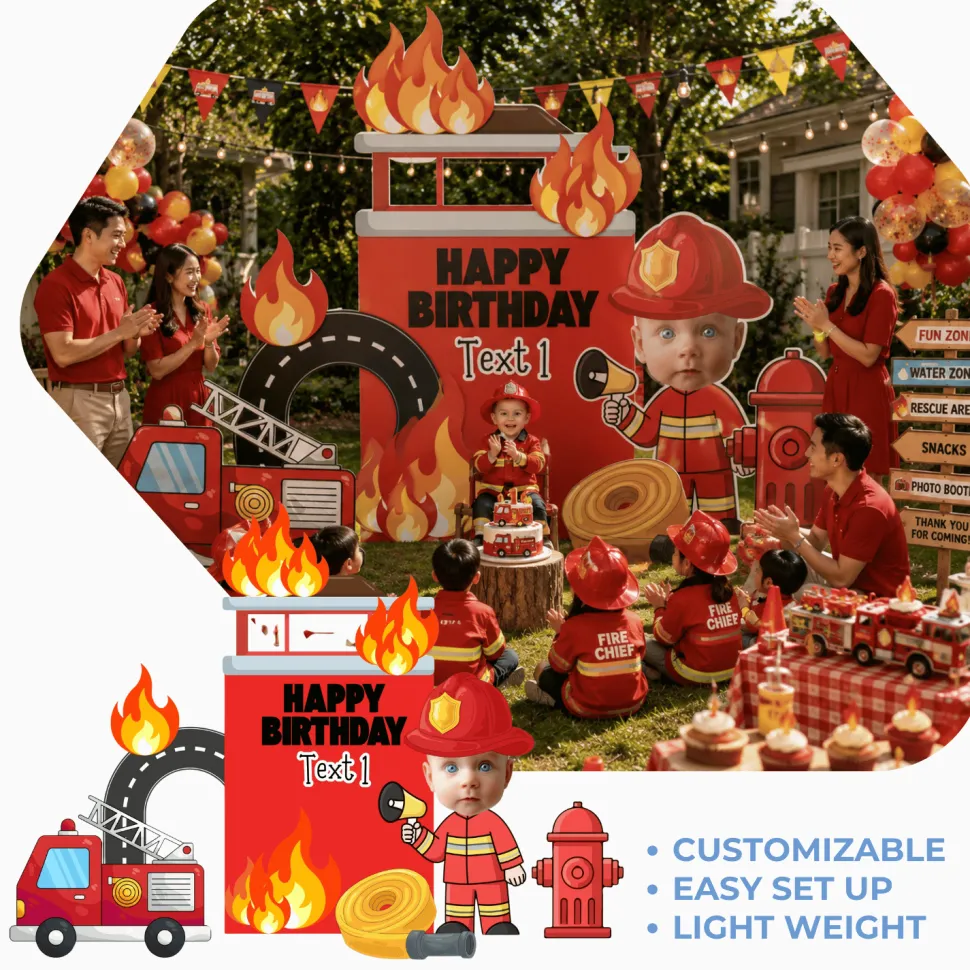 Firetruck Rescue Foam Core Birthday Backdrop Kit by PopScene™