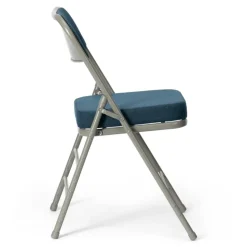 FirmFold™ Premium Triple-Braced Fabric Padded Metal Folding Chair - Navy Fabric/Gray Frame 2'' Cushion