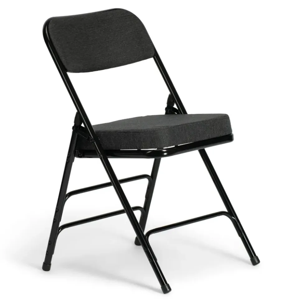 FirmFold™ Premium Triple-Braced Fabric Padded Metal Folding Chair - Black Fabric 2'' Cushion