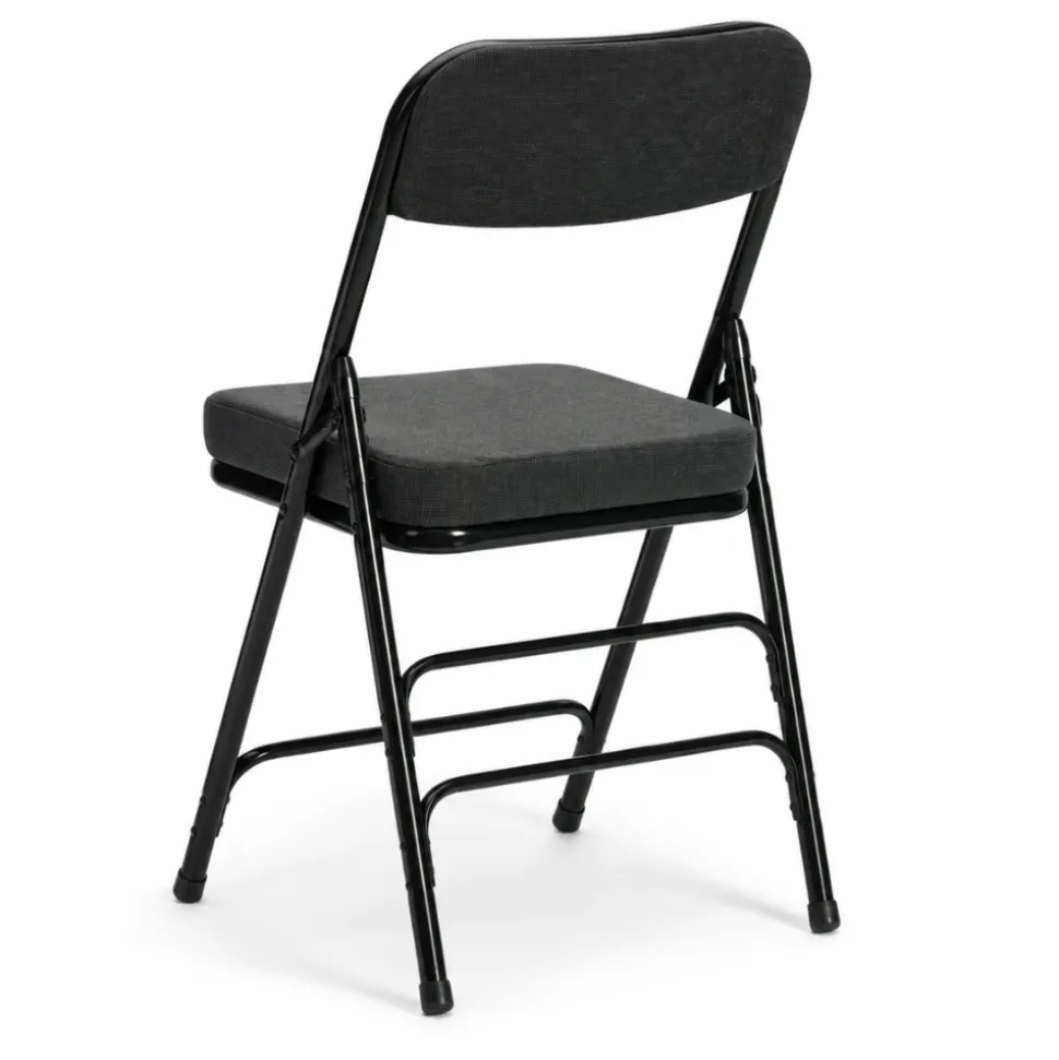 FirmFold™ Premium Triple-Braced Fabric Padded Metal Folding Chair - Black Fabric 2'' Cushion