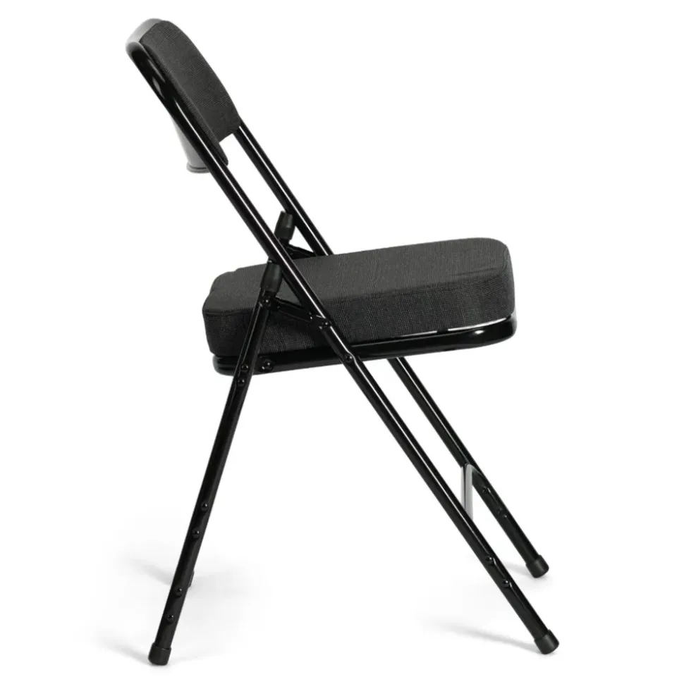 FirmFold™ Premium Triple-Braced Fabric Padded Metal Folding Chair - Black Fabric 2'' Cushion