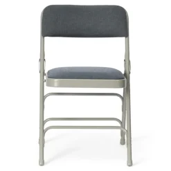 FirmFold™ Premium Triple-Braced Fabric Padded Metal Folding Chair - Grey with Navy Fabric