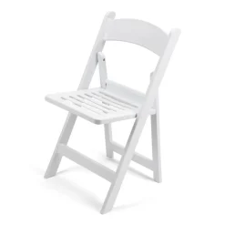 FirmFold™ Resin Folding Chair with Slatted Seat - White