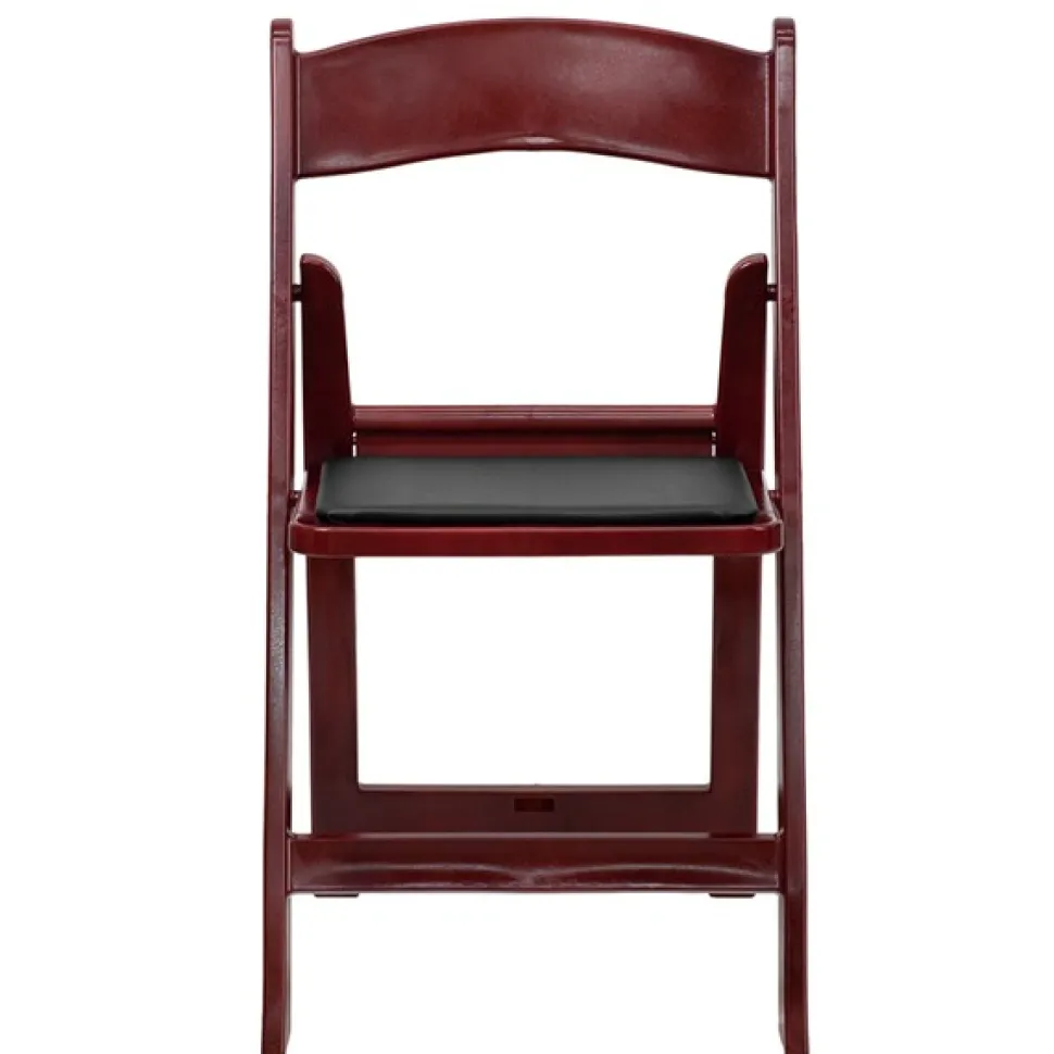 FirmFold™ Resin Folding Chair w/ Vinyl Black Padded Seat - 1000 lb Capacity - Red Mahogany