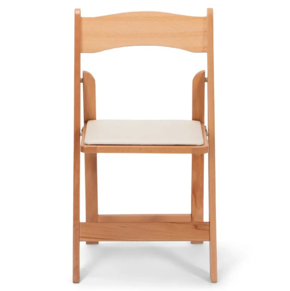 FirmFold™ Wood Folding Chair w/ Beige Vinyl Padded Seat - Natural Wood