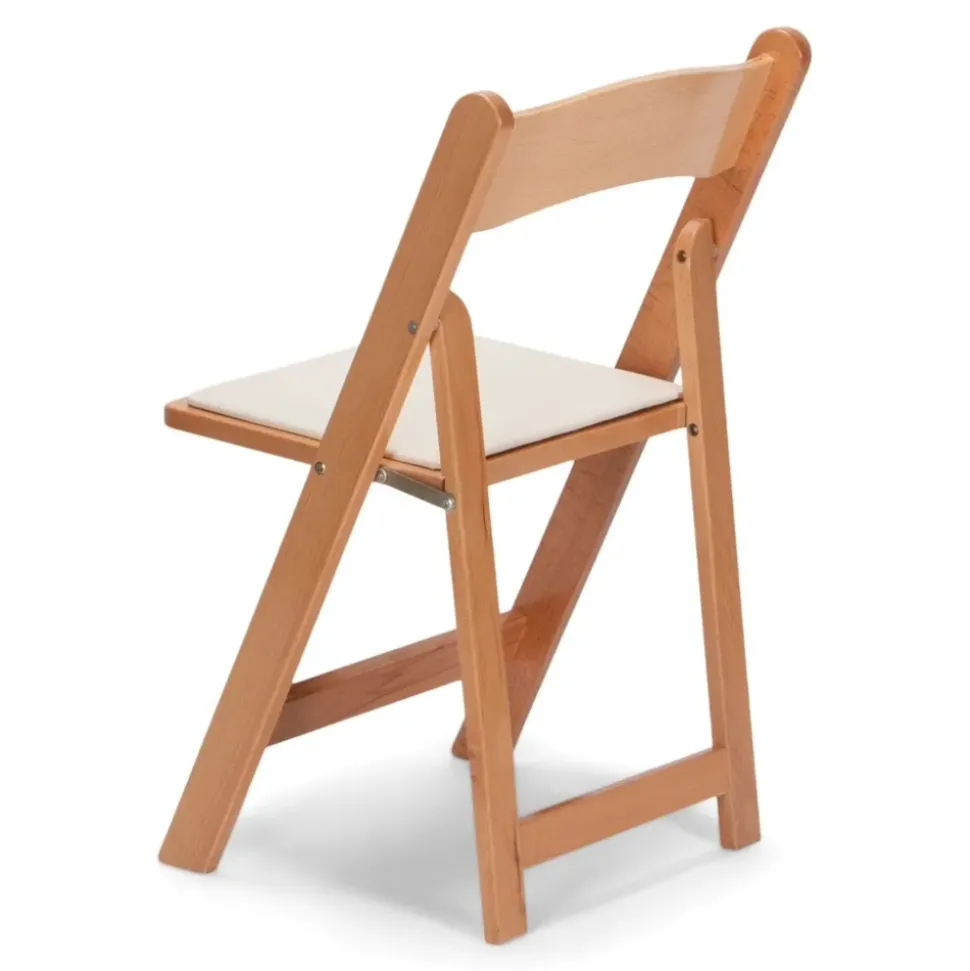 FirmFold™ Wood Folding Chair w/ Beige Vinyl Padded Seat - Natural Wood