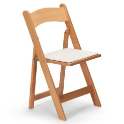 FirmFold™ Wood Folding Chair w/ White Vinyl Padded Seat - Natural Wood