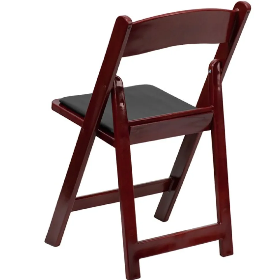FirmFold™ Wood Folding Chair w/ Vinyl Black Padded Seat - Red Mahogany