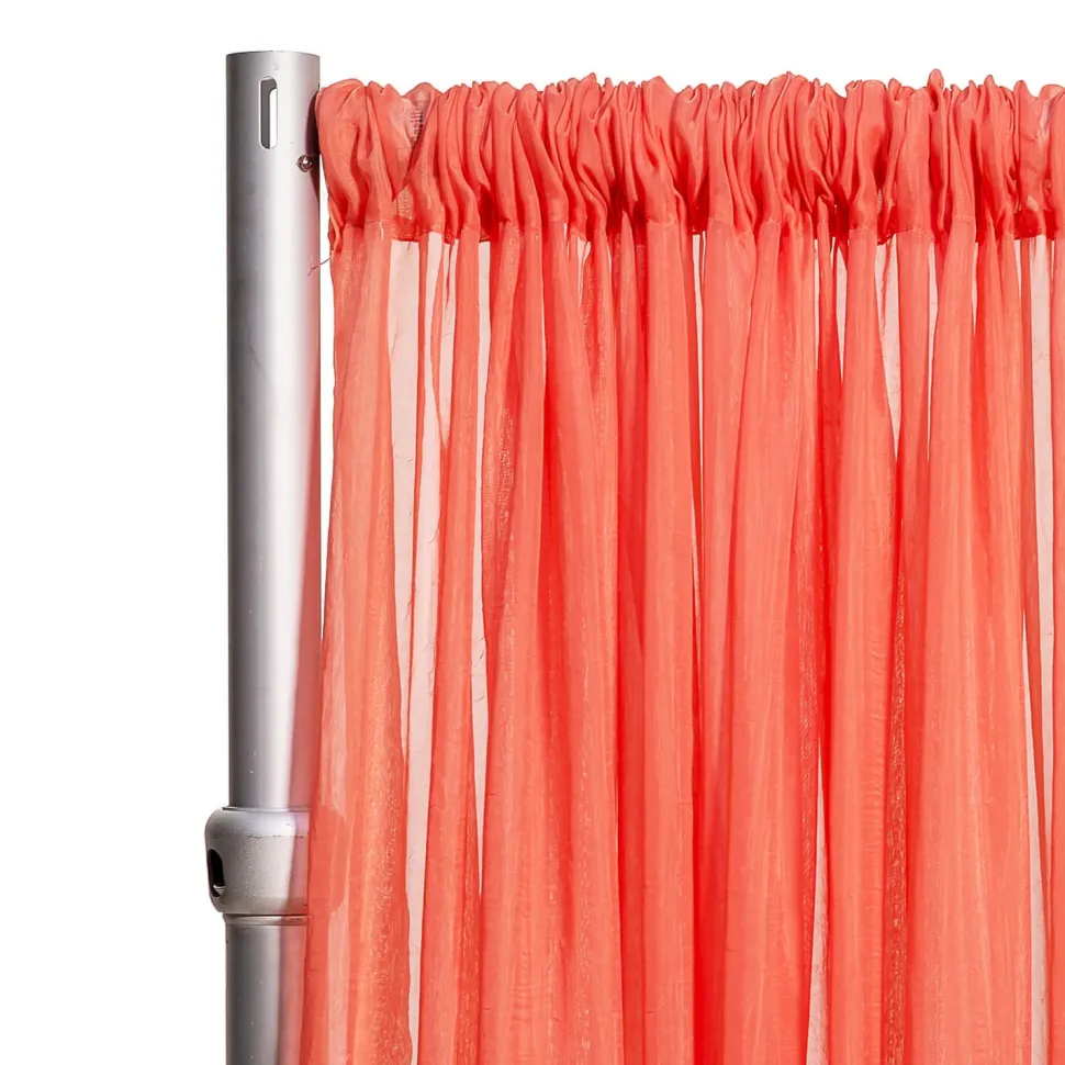 *FR* Crushed Sheer Voile Curtain Panel by Eastern Mills w/ 4" Pockets - 10ft Wide - Coral