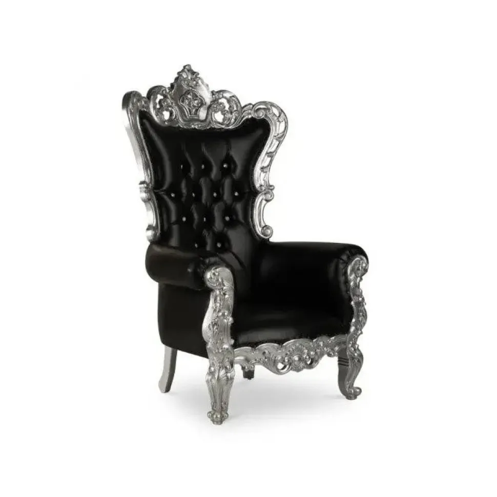 French Bride and Groom Throne Chair - Black & Silver