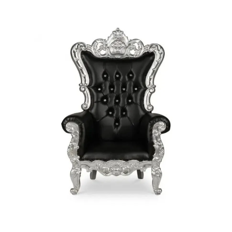 French Bride and Groom Throne Chair - Black & Silver