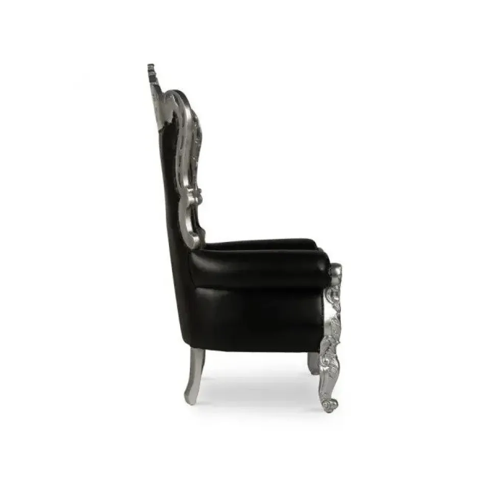 French Bride and Groom Throne Chair - Black & Silver