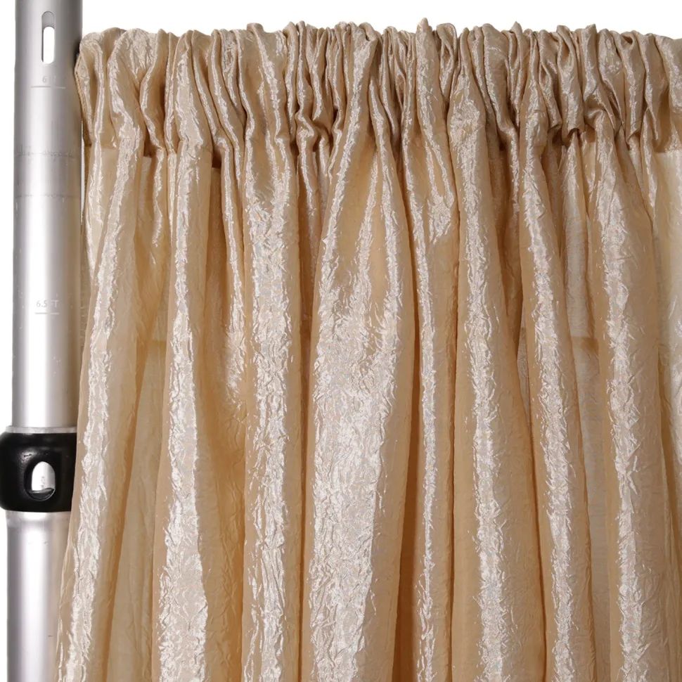 *FR* Extra Wide Crushed Taffeta "Tergalet" Drape Panel by Eastern Mills 9ft Wide w/ 4" Sewn Rod Pocket - Champagne