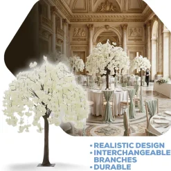 5ft Artificial Cherry Blossom Tree — White, 10 Interchangeable Branches | Customize for Weddings & Events | ModTree™ Collection