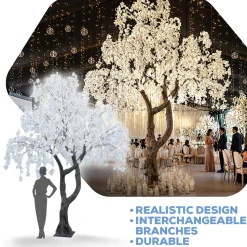 10ft Artificial Drooping Cherry Blossom Tree — White, 20 Interchangeable Branches | Customize for Weddings & Events | ModTree™ Collection