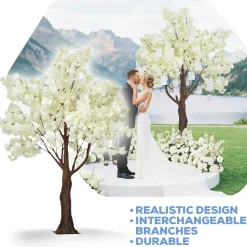 6.5ft Artificial Hydrangea Bloom Tree — White, 10 Interchangeable Branches | Customize for Weddings & Events | ModTree™ Collection