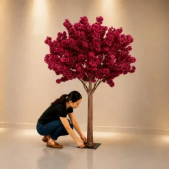 6ft Artificial Hydrangea Bloom Tree — Maroon, 10 Interchangeable Branches | Customize for Weddings & Events | ModTree™ Collection