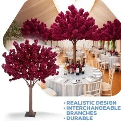 6ft Artificial Hydrangea Bloom Tree — Maroon, 10 Interchangeable Branches | Customize for Weddings & Events | ModTree™ Collection