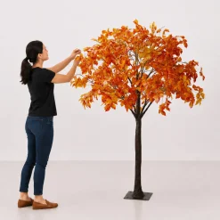 6FT Fall Leaf Tree for Wedding & Event Decor – 10 Interchangeable Branches – Artificial Autumn Tree with Orange & Burgundy Foliage