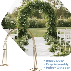 8ft Gold Metal Dome Wedding Arch – Heavy-Duty 3D Floral & Balloon Backdrop Stand