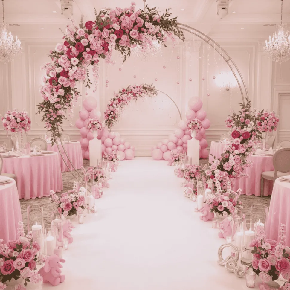 7.5ft Heavy Duty Gold Metal Double Hoop Wedding Arch – Round Photo Backdrop & Floral Balloon Frame