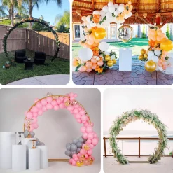 7.5ft Heavy Duty Gold Metal Double Hoop Wedding Arch – Round Photo Backdrop & Floral Balloon Frame